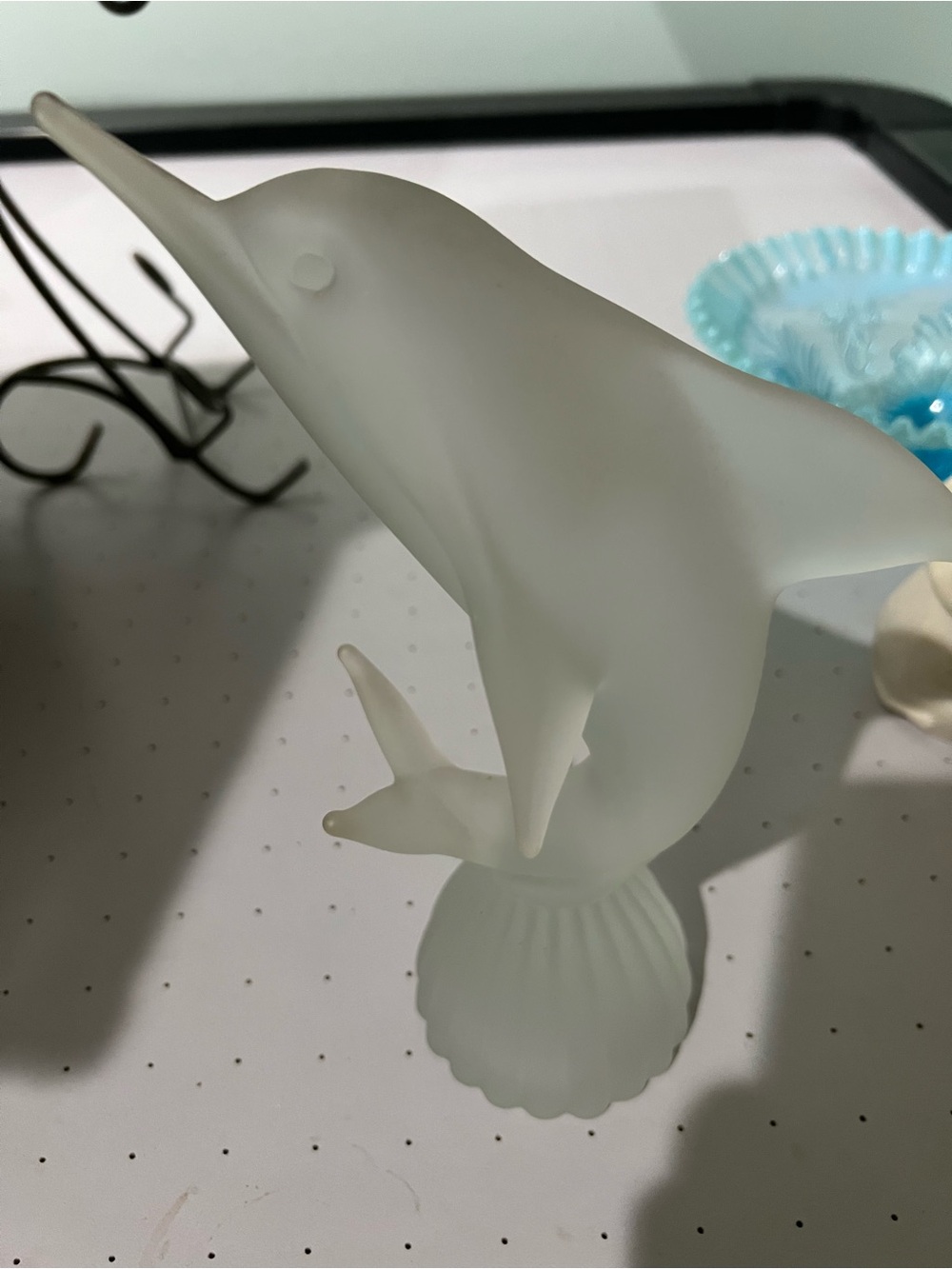 Frosted Glass Dolphin Figurine - Frosted White
